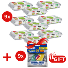 PACHET PROMO: 9× Șervețele Sleepy Easy Clean bergamotă 50 buc + 9× Capsule rufe Wash & Free 4in1
