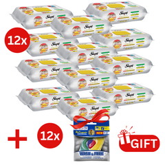 PACHET PROMO: 12× Șervețele Sleepy Easy Clean lămâie 50 buc + 12× Capsule rufe Wash & Free 4in1