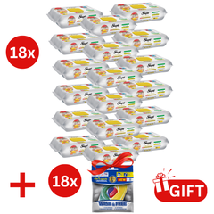 PACHET PROMO: 18× Șervețele Sleepy Easy Clean lămâie 50 buc + 18× Capsule rufe Wash & Free 4in1