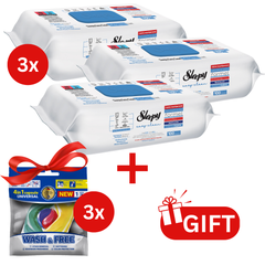 PACHET PROMO: 3× Șervețele Sleepy Bleach Additive 100 buc + 3× Capsule rufe Wash & Free 4in1