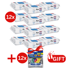 PACHET PROMO: 12× Șervețele Sleepy Bleach Additive 100 buc + 12× Capsule rufe Wash & Free 4in1