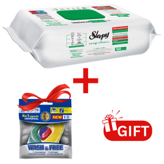 PACHET PROMO: 1× Șervețele Sleepy White Soap Additive 100 buc + 1× Capsule rufe Wash & Free 4in1