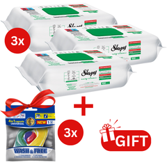 PACHET PROMO: 3× Șervețele Sleepy White Soap Additive 100 buc + 3× Capsule rufe Wash & Free 4in1