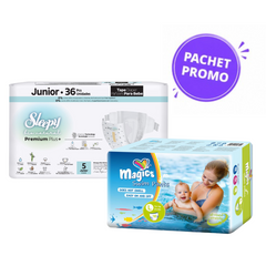 Pachet Promo Scutece Sleepy Natural Premium Nr. 5 (36 buc, 11-18 kg) + Scutece Chiloțel pentru Apă marimea L (10 buc, +14 kg)