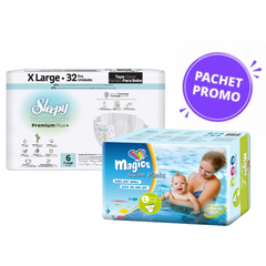 Pachet Promo Scutece Sleepy Natural Premium Nr. 6 (32 buc, 15-25 kg) + Scutece Chiloțel pentru Apă marimea L (10 buc, +14 kg)