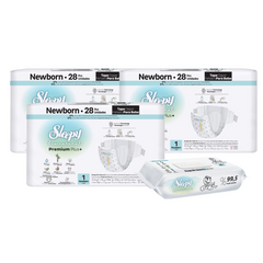 3x SLEEPY BIO NATURAL PREMIUM Scutece 1 Newborn 28buc + 1 x Șervețele Umede pentru copii cu 99,5% Apă Pură, 40 bucati (cadou)
