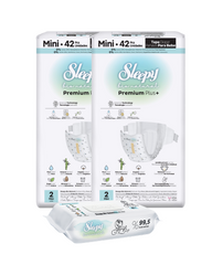 2x SLEEPY BIO NATURAL PREMIUM Scutece 2 Mini 42buc 1 x Șervețele Umede pentru copii cu 99,5% Apă Pură, 40 bucati (cadou)