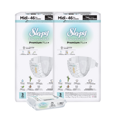 2x SLEEPY BIO NATURAL PREMIUM Scutece 3 Midi 46buc + 1x Șervețele Umede pentru copii cu 99,5% Apă Pură, 40 bucati (cadou)