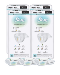 4x SLEEPY BIO NATURAL PREMIUM Scutece 4 Maxi 42buc + 3x Șervețele Umede pentru copii cu 99,5% Apă Pură, 40 bucati (cadou)