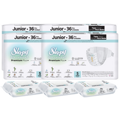 4x SLEEPY BIO NATURAL PREMIUM Scutece 5 Junior 36buc + 3x Șervețele Umede pentru copii cu 99,5% Apă Pură, 40 bucati (cadou)