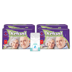 4x ACTUAL Scutece Adult L - 30 buc + 1x SLEEPY SENSITIVE Aleze Igienice 60x60cm 10 buc (cadou)