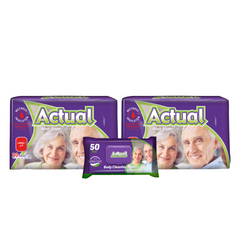 2x ACTUAL Scutece Adult L - 30 buc + 1x Servetele umede Actual, 50 buc (cadou)