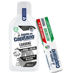 Pasta de dinti antitartru 100ml Pasta del Capitano + apa de gura cu carbune activ- Pachet Promo
