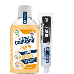Pasta de dinti cu carbune activ 100ml Pasta del Capitano + apa de gura cu ghimbir - Pachet Promo