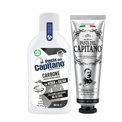 Pasta de dinti cu carbune activ 1905 + Apa de gura cu carbune activ Del Capitano - Pachet Promo