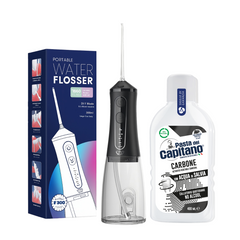 Irigator bucal portabil JTF Sonic F300 Negru + Apa de gura cu carbune activ Del Capitano 400ml- Pachet Promo
