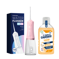 Irigator bucal portabil JTF Sonic F300 Roz + Apa de gura cu ghimbir Del Capitano 400ml- Pachet Promo