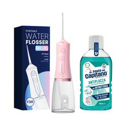 Irigator bucal portabil JTF Sonic F300 Roz + Apa de gura antiplaca Del Capitano 400ml- Pachet Promo