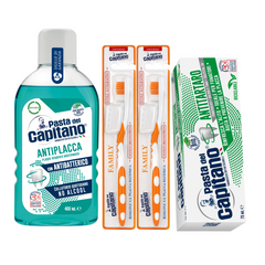 Pasta de dinti antitartru Pasta del Capitano + apa de gura antiplaca + 2x periuta peri tari – Pachet Promo