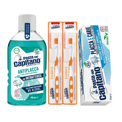 Pasta de dinti antiplaca si anticarii Pasta del Capitano + apa de gura antiplaca + 2x periuta peri tari – Pachet Promo