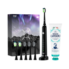 Periuta de dinti electrica JTF Sonic P200 NEGRU+ Pasta de dinti pentru protectia gingiilor 75ml Del Capitano 1905- Pachet Promo