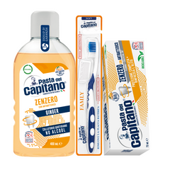 Pasta de dinti cu ghimbir Pasta del Capitano + apa de gura + periuta cu peri moi– Pachet Promo