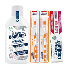Pasta de dinti cu bicarbonat Pasta del Capitano 100ml + apa de gura pentru albire + 2x periuta peri tari – Pachet Promo