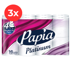 3x Hartie igienica PAPIA Platinum 16 role, 4 straturi