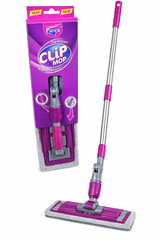 Mop plat Parex Clip cu sistem de prindere rapidă și lavetă din microfibră