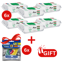 PACHET PROMO: 6× Șervețele Sleepy White Soap Additive 100 buc + 6× Capsule rufe Wash & Free 4in1