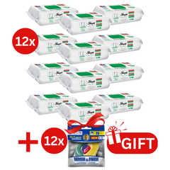 PACHET PROMO: 12× Șervețele Sleepy White Soap Additive 100 buc + 12× Capsule rufe Wash & Free 4in1