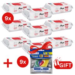 PACHET PROMO: 9× Șervețele Sleepy Cherry Blossom 100 buc + 9× Capsule rufe Wash & Free 4in1