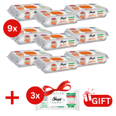 PACHET PROMO: 9× Șervețele Sleepy Easy Clean portocală 50 buc + 3× Șervețele White Soap 30 buc
