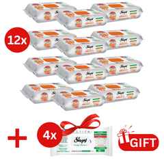 PACHET PROMO: 12× Șervețele Sleepy Easy Clean portocală 50 buc + 4× Șervețele White Soap 30 buc