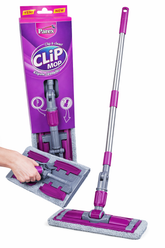 Mop plat Parex Clip cu sistem de prindere rapidă și lavetă din microfibră