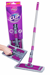 Mop plat Parex Clip cu sistem de prindere rapidă și lavetă din microfibră