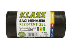 KLASS Home & Horeca – Saci menajeri cu șnur, negri- 35L- 15buc/rola