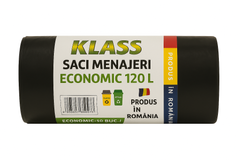 KLASS Home & Horeca – Saci menajeri cu șnur, negri- 120L- 10buc/rola