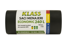 KLASS Home & Horeca – Saci menajeri cu șnur, negri- 240L- 10buc/rola