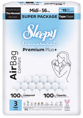 Scutece Sleepy Bio Natural Premium Plus AirBag Comfort – marimea 3 Midi, 4–10 kg, 56 bucati
