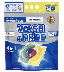 Detergent de rufe capsule Wash & Free 4 in 1 Universal – 75 spălări, parfum Fresh