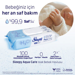 Șervețele umede pentru bebeluși Sleepy Aqua Care, 50 bucăți