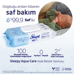 Șervețele umede pentru bebeluși Sleepy Aqua Care, 50 bucăți