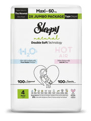 Scutece pentru bebeluși SLEEPY NATURAL H2O marime 4 Maxi (7-14) 60buc