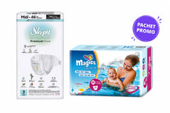 Pachet Promo Scutece Sleepy Natural Premium Nr. 3 (46 buc, 4-9 kg) + Scutece Chiloțel pentru Apă marimea M (11 buc, 9-15 kg)