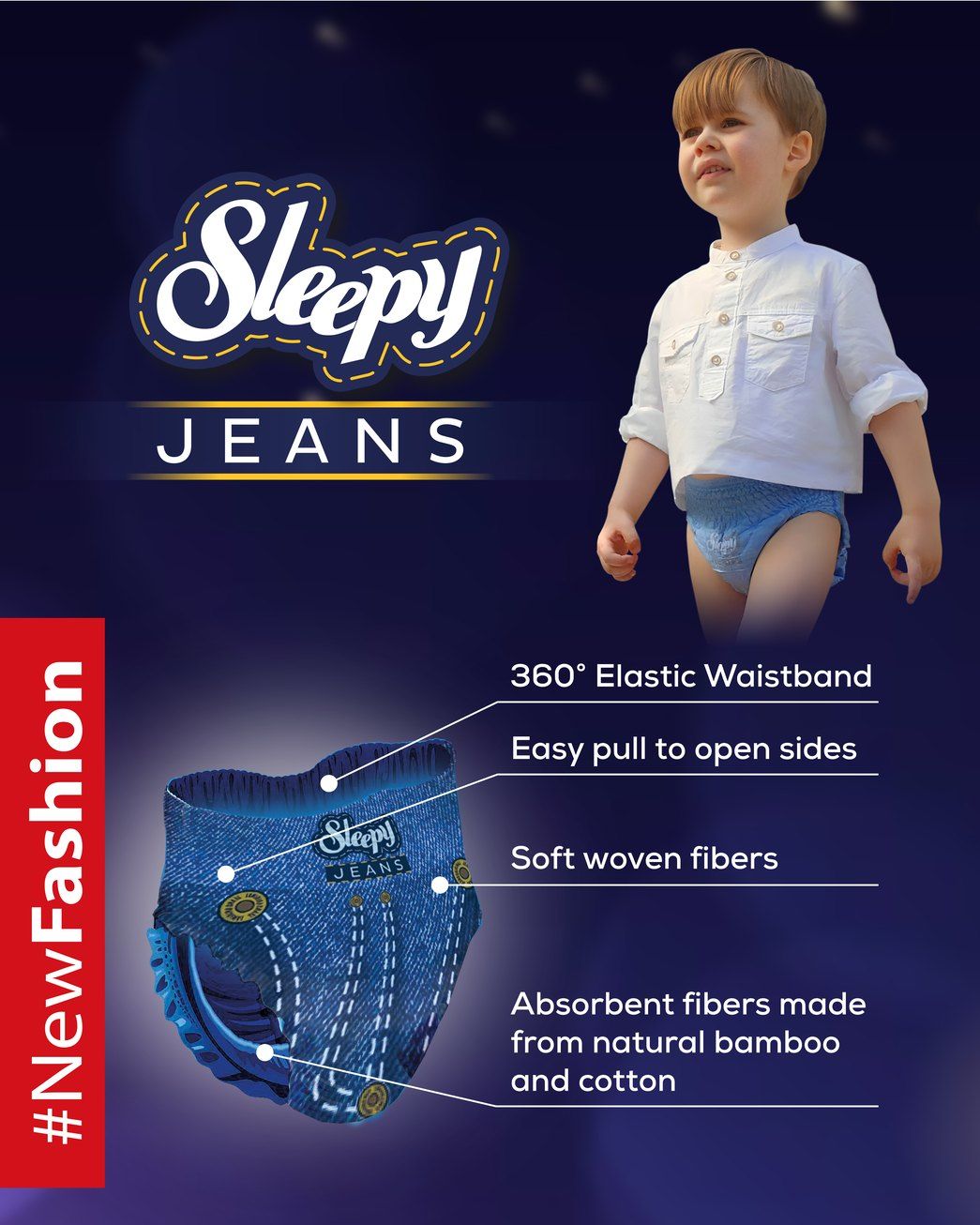 Scutece-chiloțel pentru bebeluși Sleepy Jeans Ultra Sensitive, mărime 4 Maxi, 7-14kg, 30 buc.
