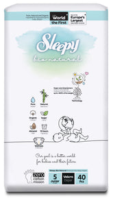 Scutece pentru bebeluși Sleepy BIO NATURAL DOUBLE- mărime 5Junior, 11-18kg, 40 bucăți
