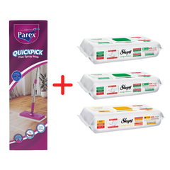 Pachet Promo PAREX QuickPick Mop + 3x Lavete Umede Sleepy Easy Clean Mix (White Soap, Herbal Soap)