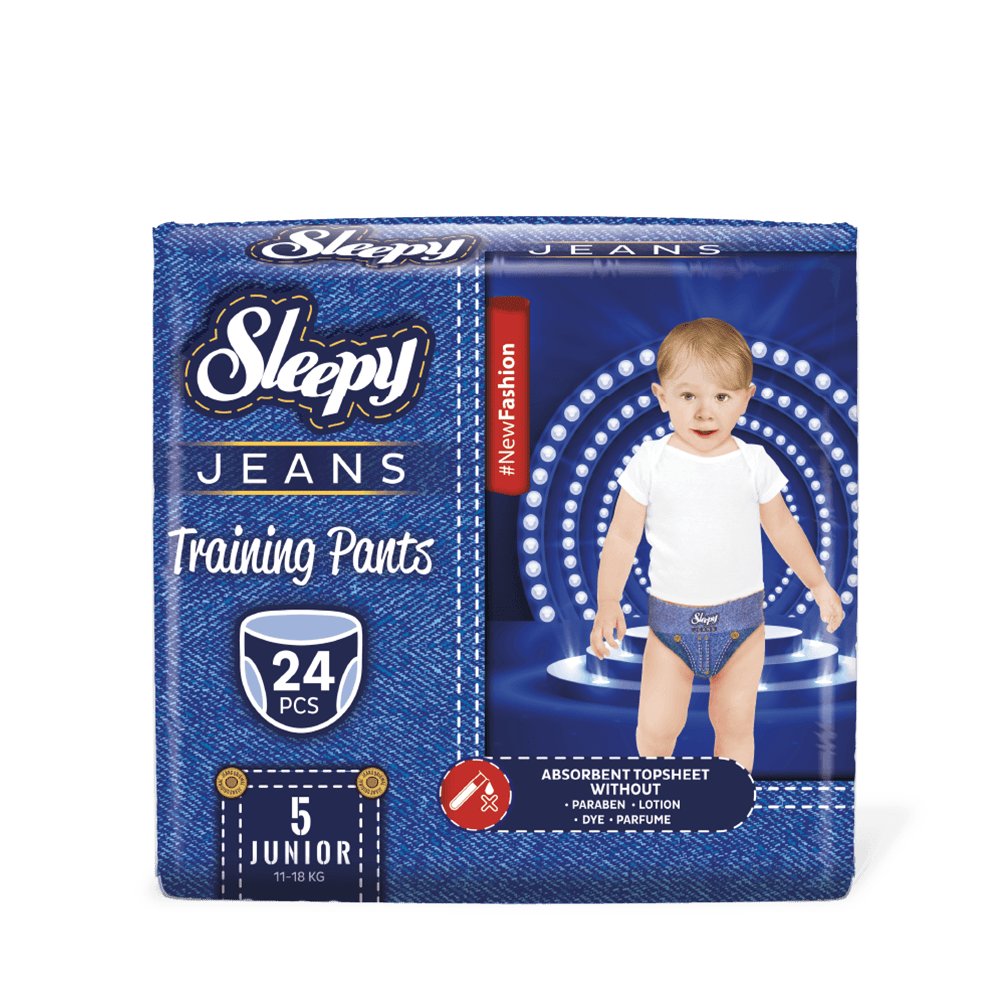 Scutece-chiloțel pentru bebeluși Sleepy Jeans Ultra Sensitive, mărimea 5, 11-18kg, 24 buc.