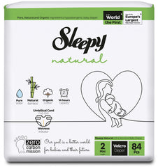 Scutece pentru bebeluși Sleepy Natural Double-mărime 2 Mini, 3-6kg, 84 bucăți
